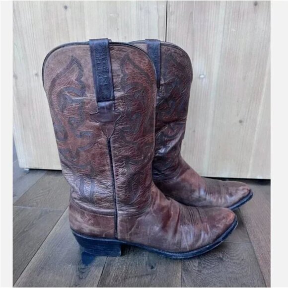 Lucchese Classic Men's Handmade Cowboy Boots Size 11 Brown Leather Flame Stitch - Picture 3 of 7